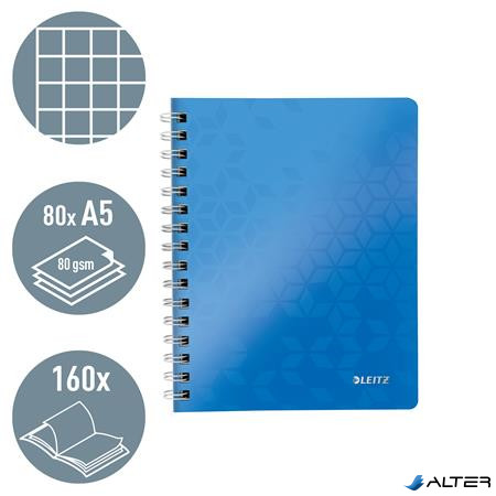 Spirálfüzet, A5, kockás, 80 lap, LEITZ 'Wow', kék