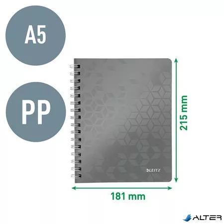 Spirálfüzet, A5, kockás, 80 lap, LEITZ "Wow", jégkék