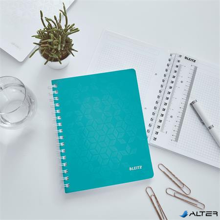Spirálfüzet, A5, kockás, 80 lap, LEITZ 'Wow', jégkék