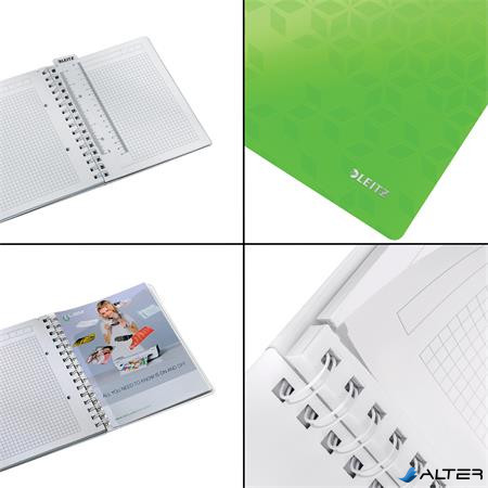 Spirálfüzet, A5, kockás, 80 lap, LEITZ "Wow", zöld