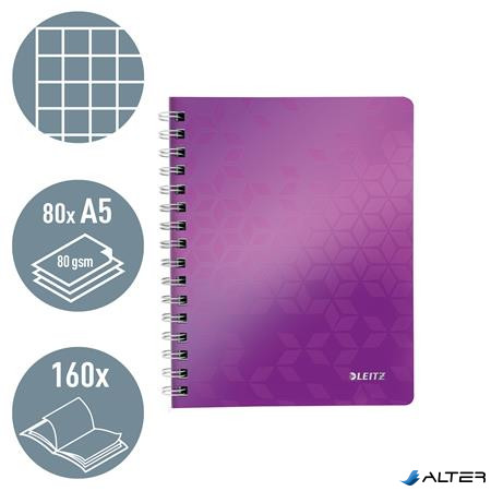 Spirálfüzet, A5, kockás, 80 lap, LEITZ 'Wow', lila