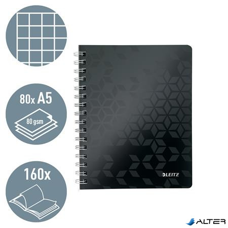 Spirálfüzet, A5, kockás, 80 lap, LEITZ 'Wow', fekete