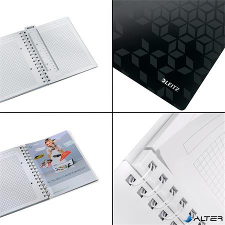 Spirálfüzet, A5, kockás, 80 lap, LEITZ 'Wow', fekete