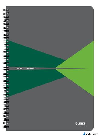 Spirálfüzet, A4, kockás, 90 lap, laminált karton borító, LEITZ "Office", szürke-zöld