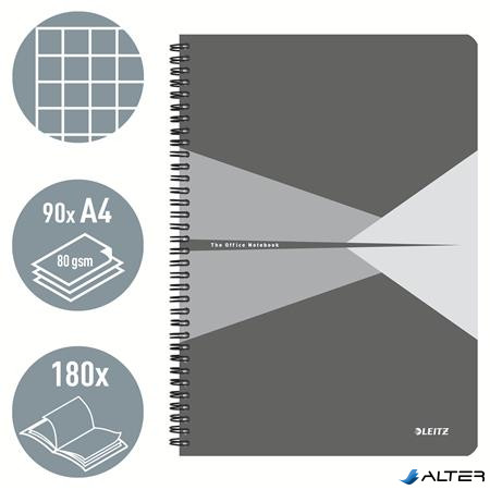 Spirálfüzet, A4, kockás, 90 lap, laminált karton borító, LEITZ "Office", szürke