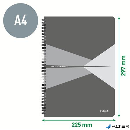 Spirálfüzet, A4, vonalas, 90 lap, laminált karton borító, LEITZ "Office", szürke-kék