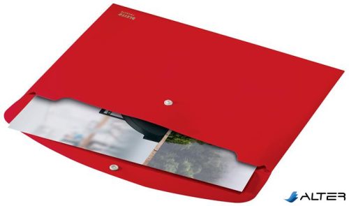 Irattartó tasak, A4, PP, patentos, LEITZ "Recycle", piros