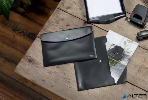 Irattartó tasak, A4, PP, patentos, LEITZ "Recycle", fekete