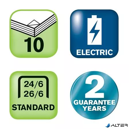Tűzőgép, elektromos, 24/6, 26/6, 10 lap, RAPID 'Fixativ 10BX', fekete