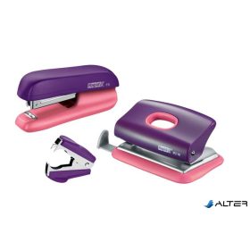   Tűzőgép, lyukasztó és kapocskiszedő szett, 10 lap, RAPID "F5 Mini", lila/barack