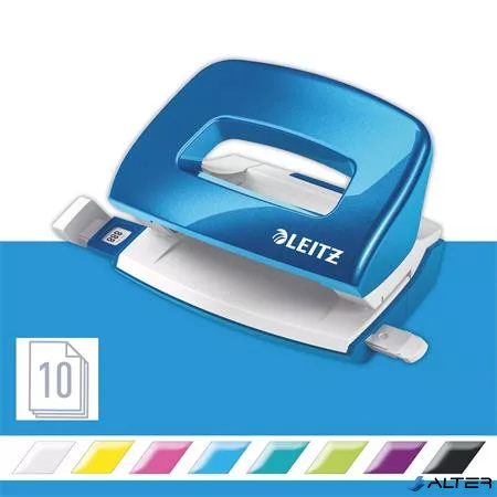 Lyukasztó, kétlyukú, 10 lap, fém, mini, LEITZ "Nexxt Wow", kék