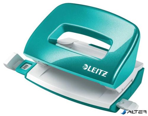 Lyukasztó, kétlyukú, 10 lap, fém, mini, LEITZ "Nexxt Wow", jégkék