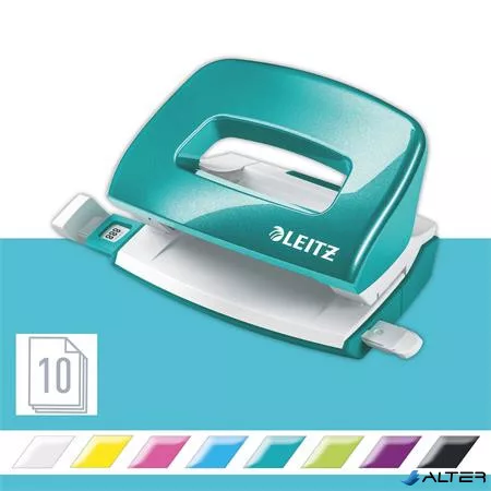 Lyukasztó, kétlyukú, 10 lap, fém, mini, LEITZ "Nexxt Wow", jégkék