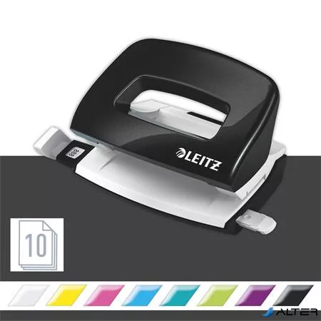 Lyukasztó, kétlyukú, 10 lap, fém, mini, LEITZ 'Nexxt Wow', fekete