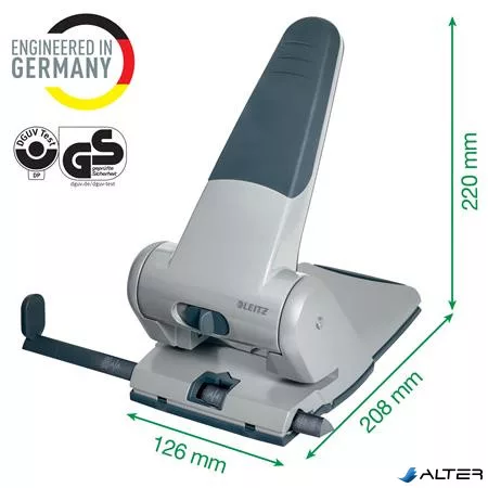 Lyukasztó, nagyteljesítményű, kétlyukú, 65 lap, LEITZ '5180', ezüst