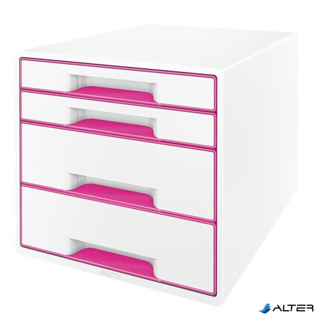 Irattároló, műanyag, 4 fiókos, LEITZ "Wow Cube", fehér/rózsaszín