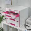Irattároló, műanyag, 4 fiókos, LEITZ "Wow Cube", fehér/rózsaszín