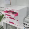 Irattároló, műanyag, 4 fiókos, LEITZ "Wow Cube", fehér/rózsaszín