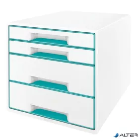   Irattároló, műanyag, 4 fiókos, LEITZ "Wow Cube", fehér/jégkék