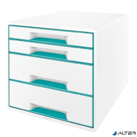 Irattároló, műanyag, 4 fiókos, LEITZ "Wow Cube", fehér/jégkék