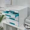 Irattároló, műanyag, 4 fiókos, LEITZ "Wow Cube", fehér/jégkék