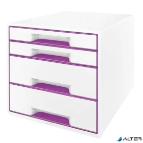   Irattároló, műanyag, 4 fiókos, LEITZ "Wow Cube", fehér/lila