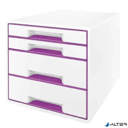 Irattároló, műanyag, 4 fiókos, LEITZ "Wow Cube", fehér/lila