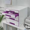 Irattároló, műanyag, 4 fiókos, LEITZ "Wow Cube", fehér/lila