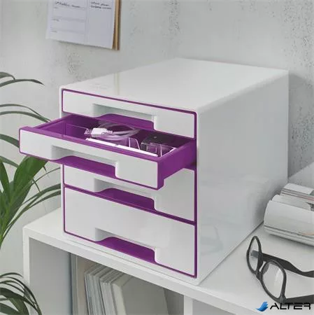 Irattároló, műanyag, 4 fiókos, LEITZ "Wow Cube", fehér/lila