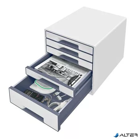 Irattároló, műanyag, 5 fiókos, LEITZ "Wow Cube", fehér/szürke