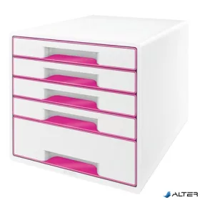   Irattároló, műanyag, 5 fiókos, LEITZ "Wow Cube", fehér/rózsaszín