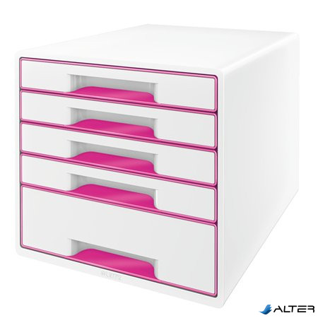 Irattároló, műanyag, 5 fiókos, LEITZ "Wow Cube", fehér/rózsaszín