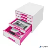 Irattároló, műanyag, 5 fiókos, LEITZ "Wow Cube", fehér/rózsaszín