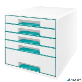   Irattároló, műanyag, 5 fiókos, LEITZ "Wow Cube", fehér/jégkék