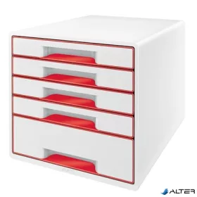   Irattároló, műanyag, 5 fiókos, LEITZ "Wow Cube", fehér/piros
