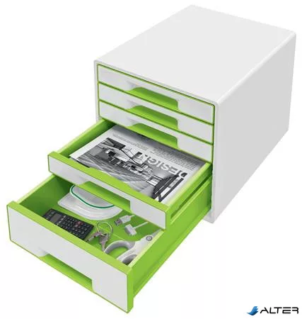 Irattároló, műanyag, 5 fiókos, LEITZ "Wow Cube", fehér/zöld