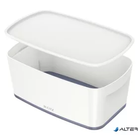   Tároló doboz, fedővel, kicsi, LEITZ "MyBox", fehér-szürke