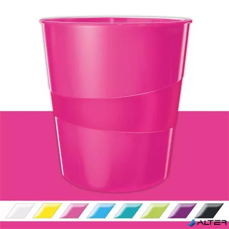 Papírkosár, 15 liter, LEITZ "Wow", rózsaszín