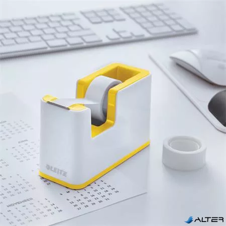 Ragasztószalag-adagoló, asztali, feltöltött, LEITZ 'Wow', fehér-sárga