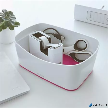 Ragasztószalag-adagoló, asztali, feltöltött, LEITZ 'Wow', fehér-rózsaszín