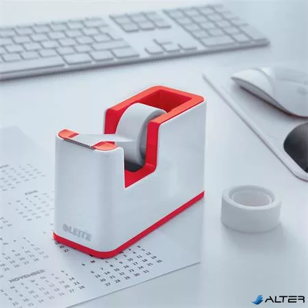 Ragasztószalag-adagoló, asztali, feltöltött, LEITZ 'Wow', fehér-piros