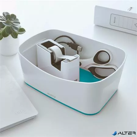 Ragasztószalag-adagoló, asztali, feltöltött, LEITZ "Wow", fehér-jégkék