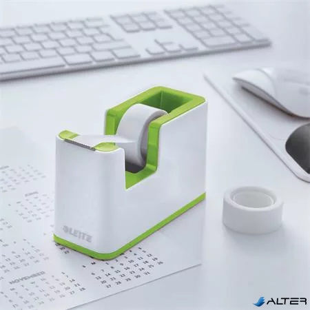 Ragasztószalag-adagoló, asztali, feltöltött, LEITZ "Wow", fehér-zöld