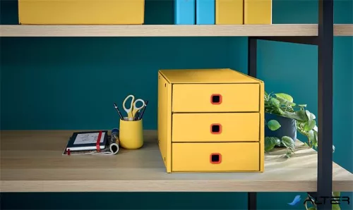 Irattároló, laminált karton, 3 fiókos, LEITZ 'Cosy Click&Store', melegsárga