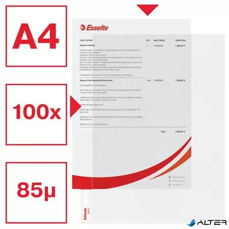 Genotherm, felül és a belső oldalon nyitott, lefűzhető, A4, 85 mikron, narancsos felület, ESSELTE