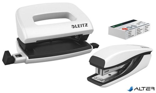 Tűzőgép és lyukasztó szett, 10 lap, fém, LEITZ "Wow Mini", fehér