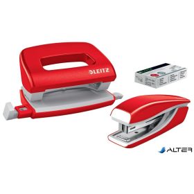   Tűzőgép és lyukasztó szett, 10 lap, fém, LEITZ "Wow Mini", piros