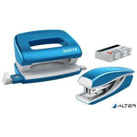   Tűzőgép és lyukasztó szett, 10 lap, fém, LEITZ "Wow Mini", kék