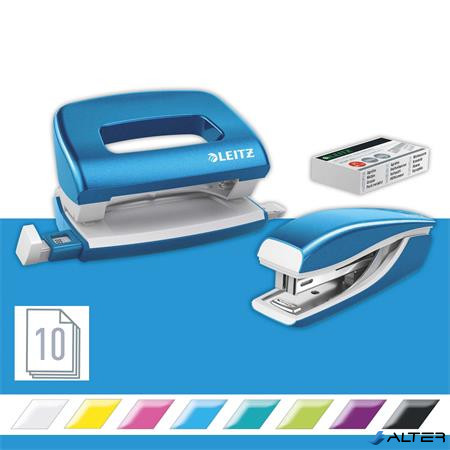 Tűzőgép és lyukasztó szett, 10 lap, fém, LEITZ "Wow Mini", kék