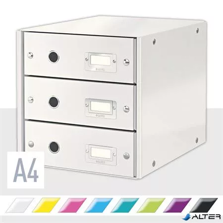 Irattároló, laminált karton, 3 fiókos, LEITZ "Click&Store", fehér